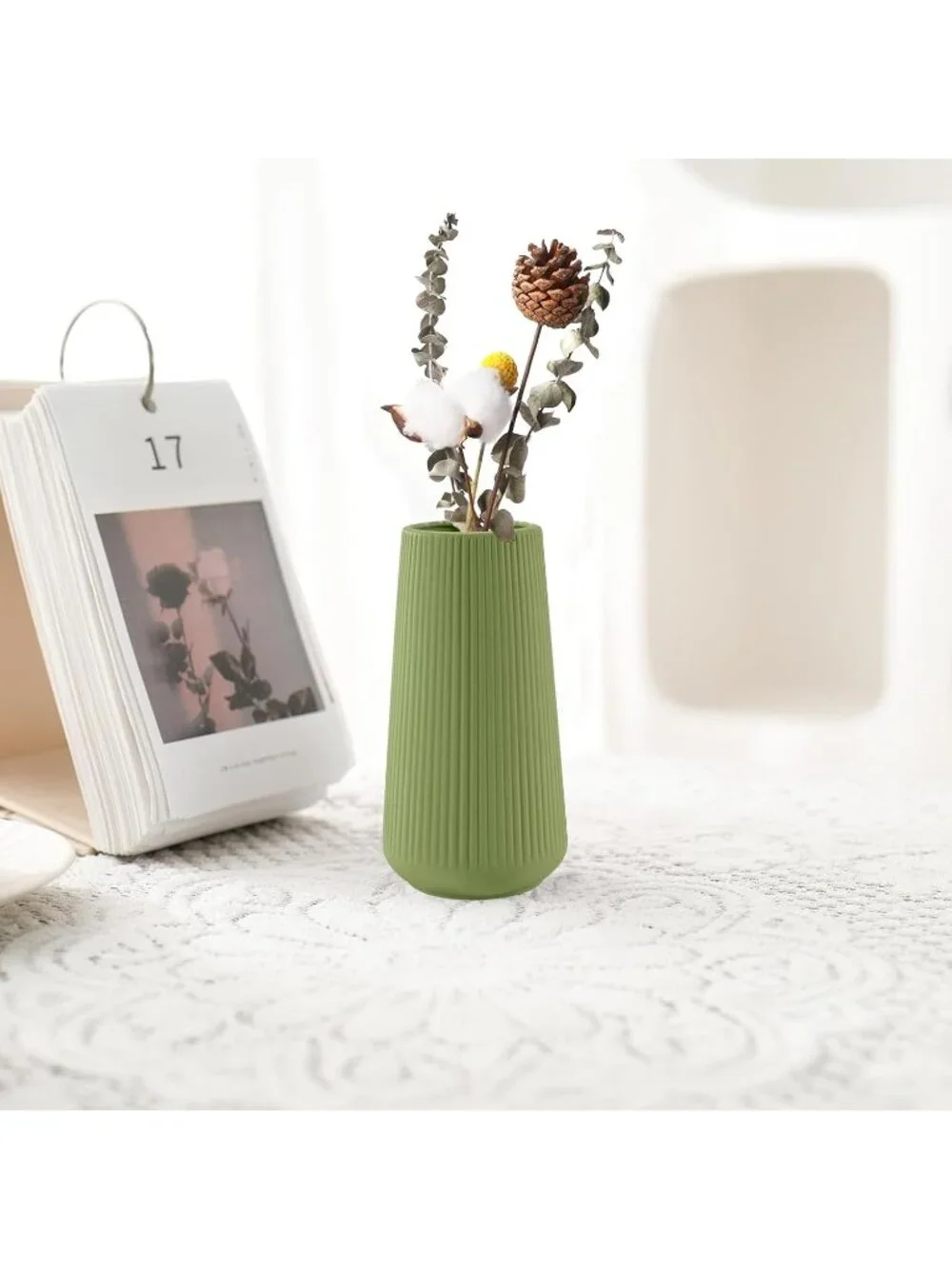 Gradient Green Ceramic Cute Flower Vase For Pampas Grass Living Room Office Deco